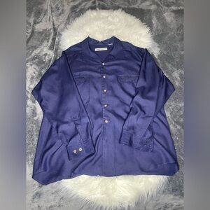 Mens Vintage Fenn Wright & Mason Navy Silk Long Sleeve Collared Shirt Size Large